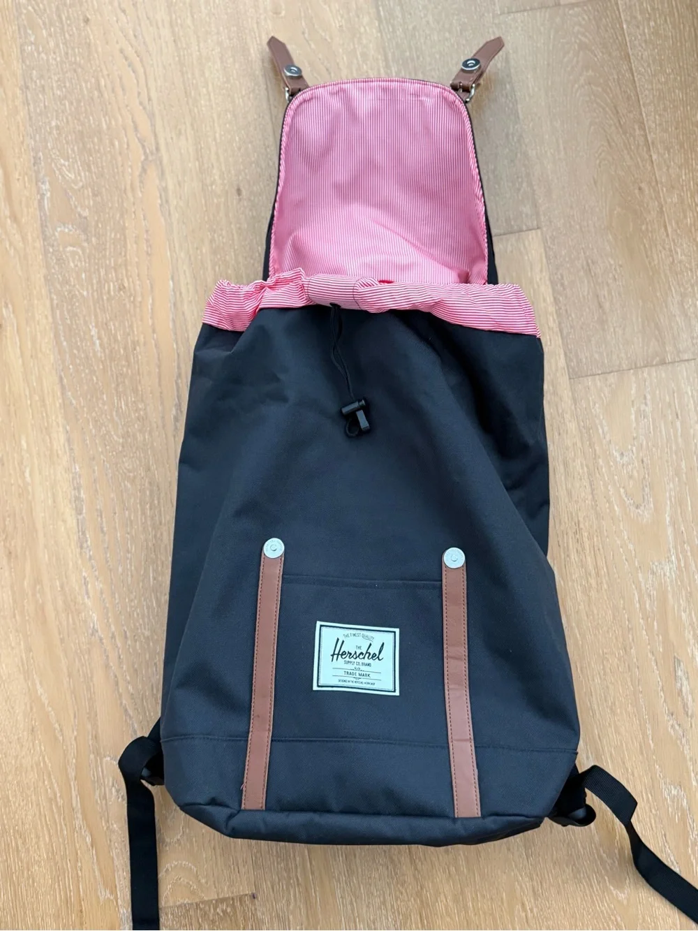 Herschel Supply Company Black Backpack with Brown Strap Accents—Brand New